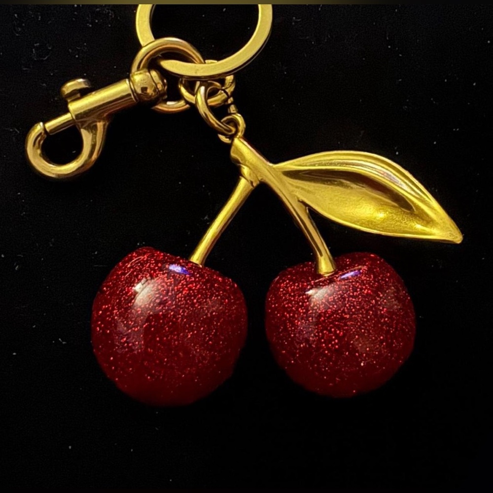 Red Cherry Keychain with Gold Accents